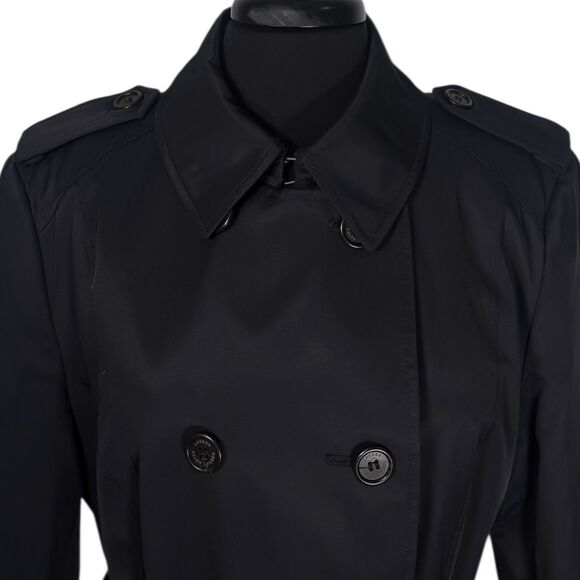 Ralph Lauren Women’s Trench Coat L Navy Blue Double Breasted Belted Cotton Blend - Picture 4 of 12